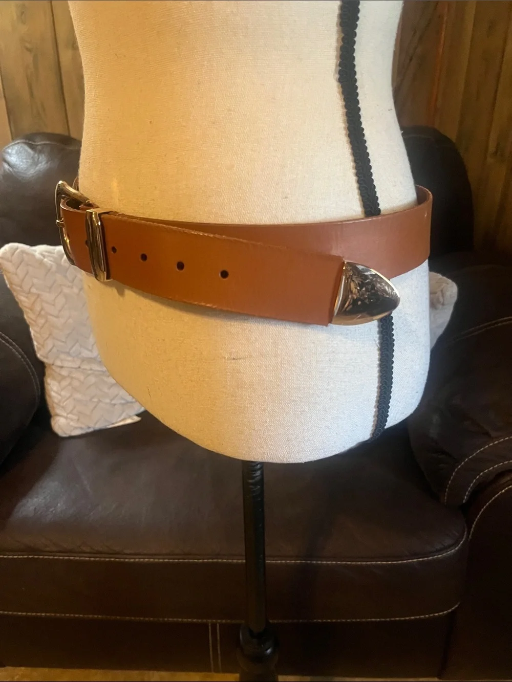 LOFT Brown Leather Belt with Gold Tone Hardware Cowgirl Western Boho